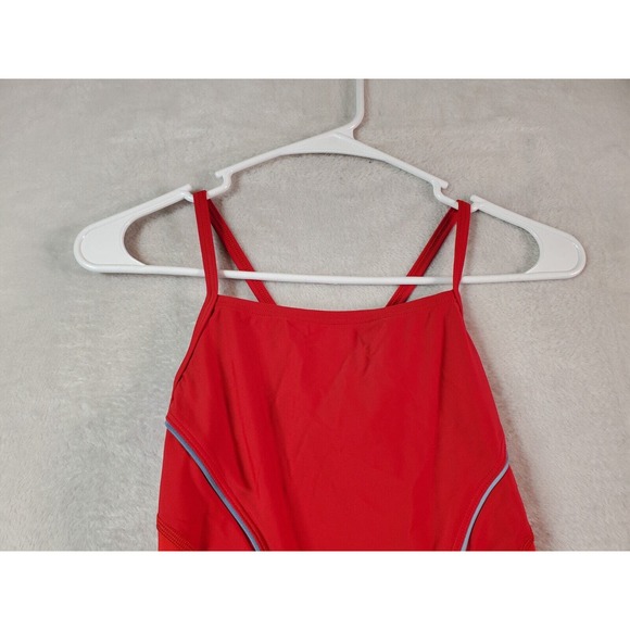 Speedo Swimsuit Womens Size 8 Red Nylon Spaghetti Straps Back Keyhole Logo - Picture 4 of 8